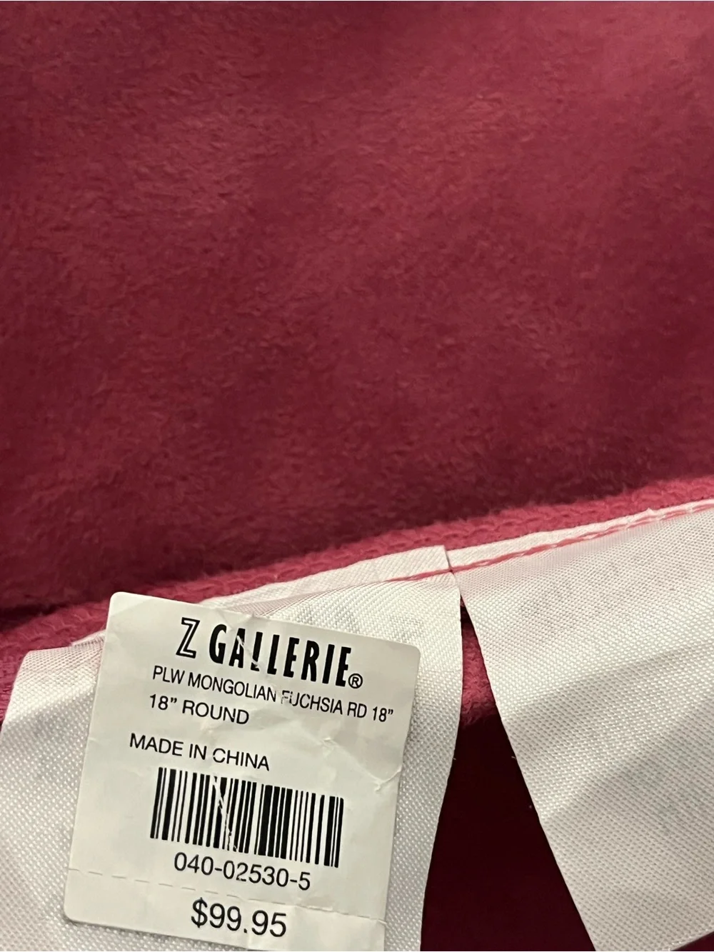 Z Gallerie Genuine Mongolian Lamb Fur Round Pillow Cover 18” Fuchsia Pink Luxury
